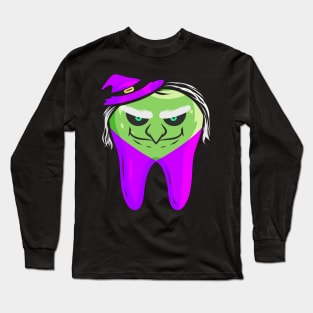 Evil Green Witch Tooth For Dentist On Halloween Long Sleeve T-Shirt